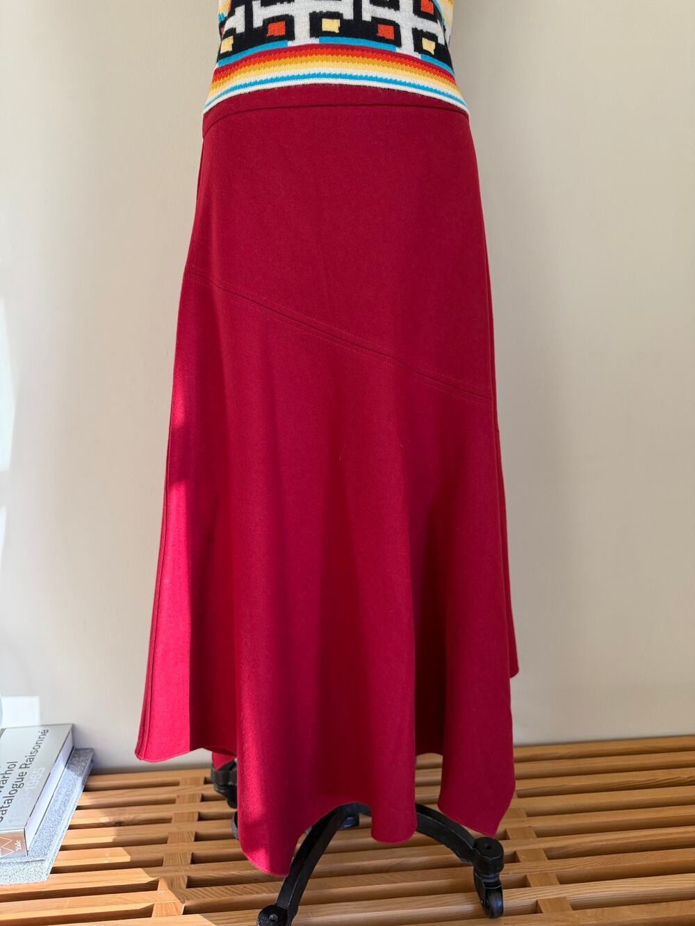 Vintage Zara Basic Red Asymmetrical Wool Blend Midi Skirt Size 8